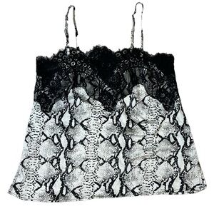 ACOA Lace Trim Black White Tank Top Snake Skin Print Adjustable Straps Medium